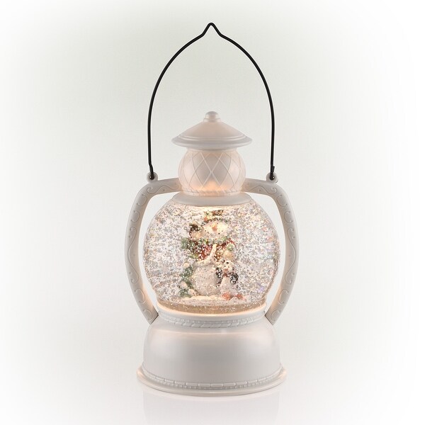 Alpine Corporation 8H Indoor White Christmas Snow Globe Lantern with Warm White LED Light