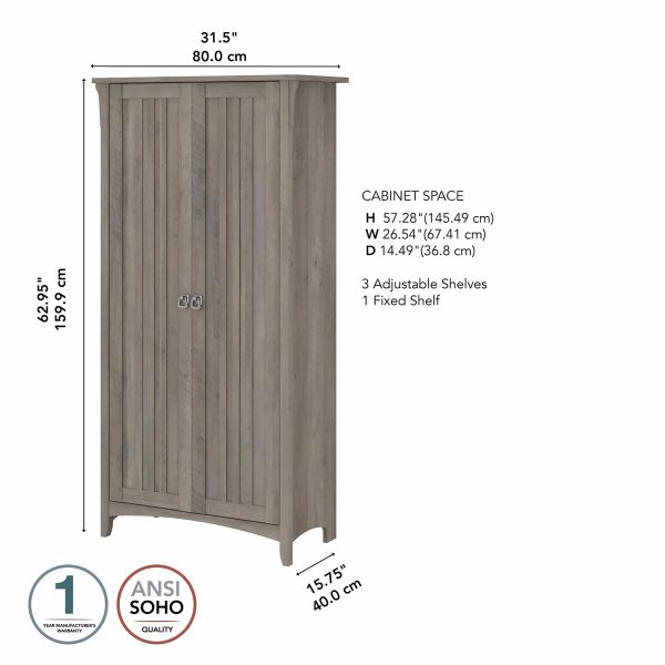 Bush Furniture Salinas Tall Storage Cabinet with Doors in Driftwood Gray