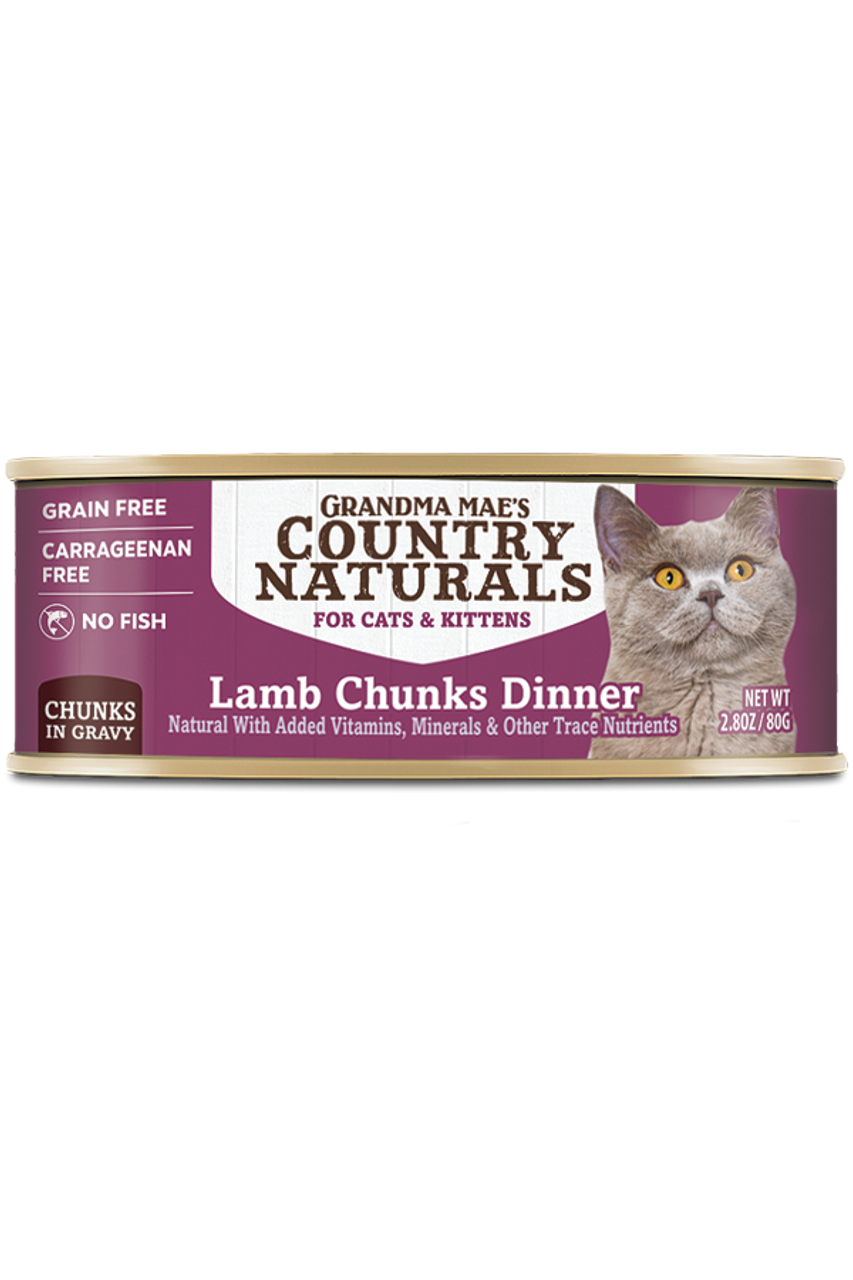 Grandma Mae's Country Naturals Grain Free Lamb Chunks Dinner Canned Cat and Kitten Food， 2.8oz.