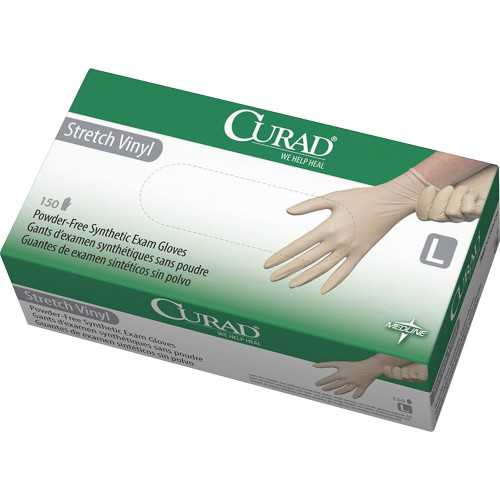 Curad Stretch Vinyl Exam Gloves， Powder-Free， Large， 150/Box (6CUR9226)