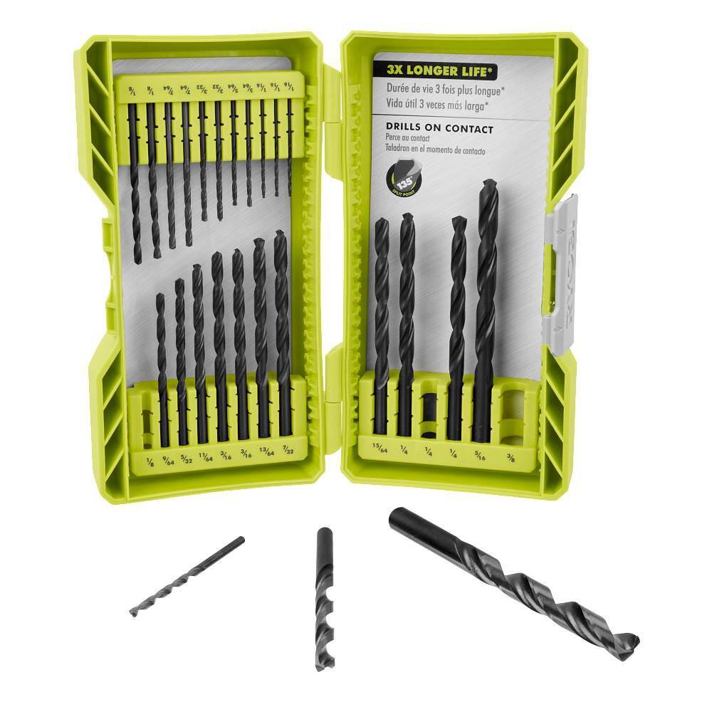 RYOBI ONE+ HP 18V Brushless Cordless Compact 38 in. Right Angle Drill (Tool Only) w 25-Piece Black Oxide Drill Bit Set PSBRA02B-A972501