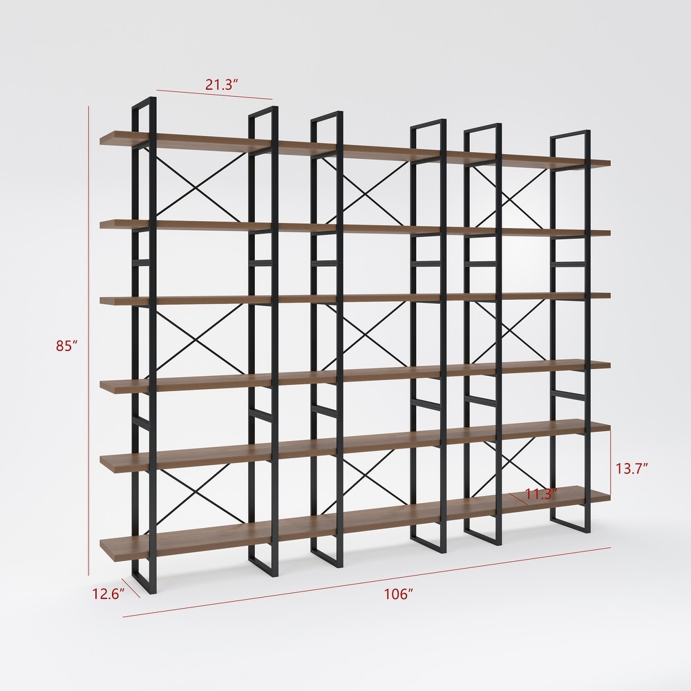 Davee Brown Walnut Color 6 Tiers Display and Storage Room Divider Bookcase   85\