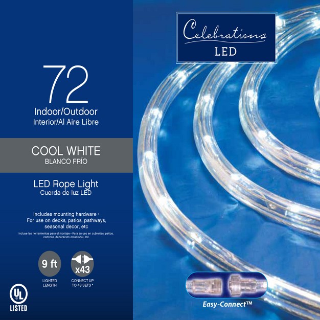 Celebrations Led Cool White 72 Ct Rope Christmas Lights 9 Ft