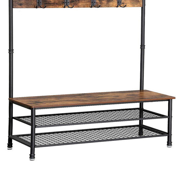 Benjara BM195871 Metal Coat Rack with Wooden Bench...