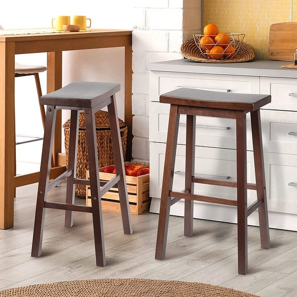 PJ Wood Classic Saddle-Seat 24In Tall Kitchen Counter Stools， Walnut， Set of 2 - 24.2