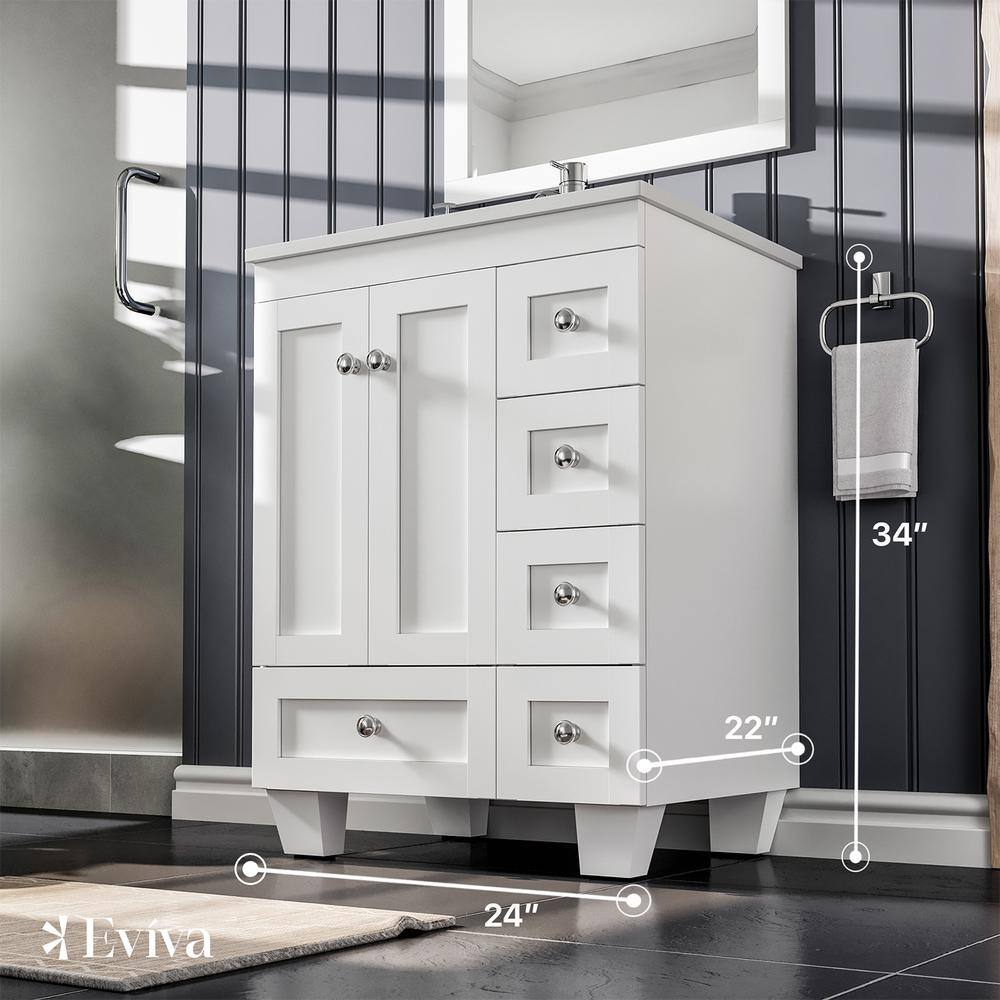 Eviva Acclaim 24 in. W x 22 in. D x 34 in. H Bath Vanity in White with White Quartz Top with White Sink EVVN69-24WH