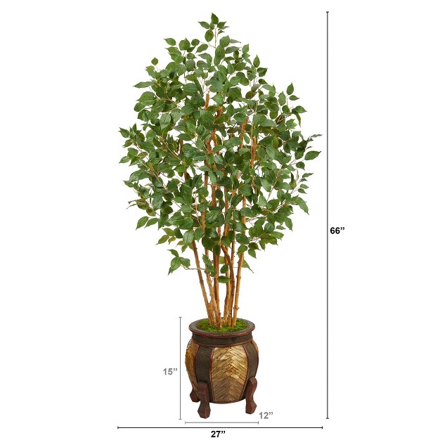 Nearly Natural 5.5-ft Ficus Bushy Artificial Tree In Decorative Planter