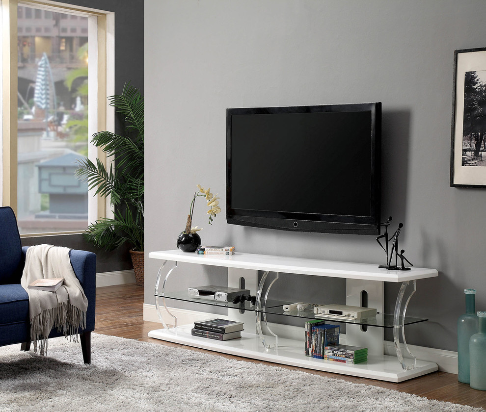 Benzara BM181324 72 quotWooden TV Stand With Spacious Glass Shelf  White and White   Contemporary   Entertainment Centers And Tv Stands   by VirVentures  Houzz