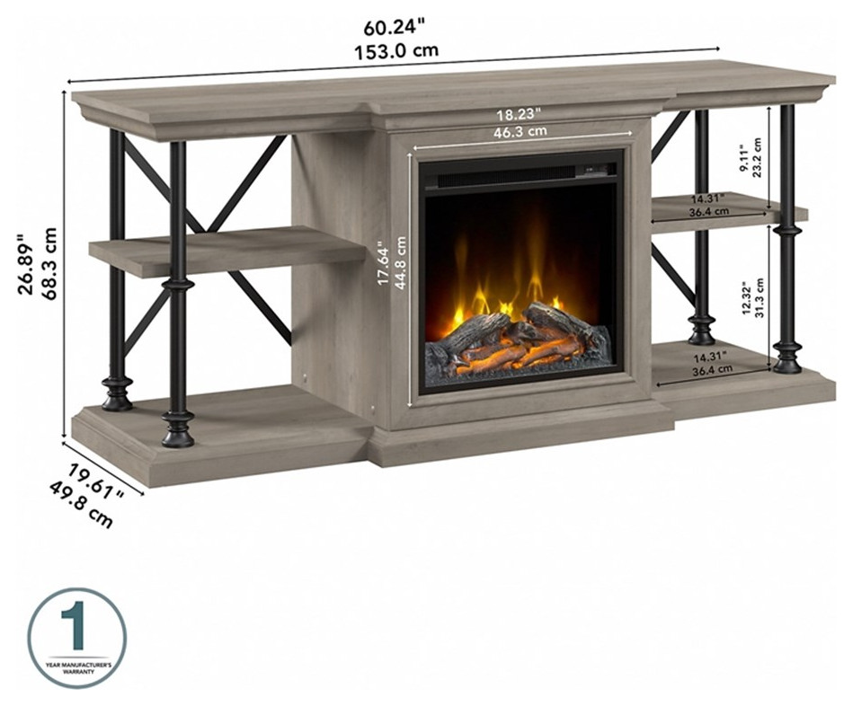 Bowery Hill 60W Electric Fireplace TV Stand in Driftwood Gray   Engineered Wood   Industrial   Entertainment Centers And Tv Stands   by Homesquare  Houzz