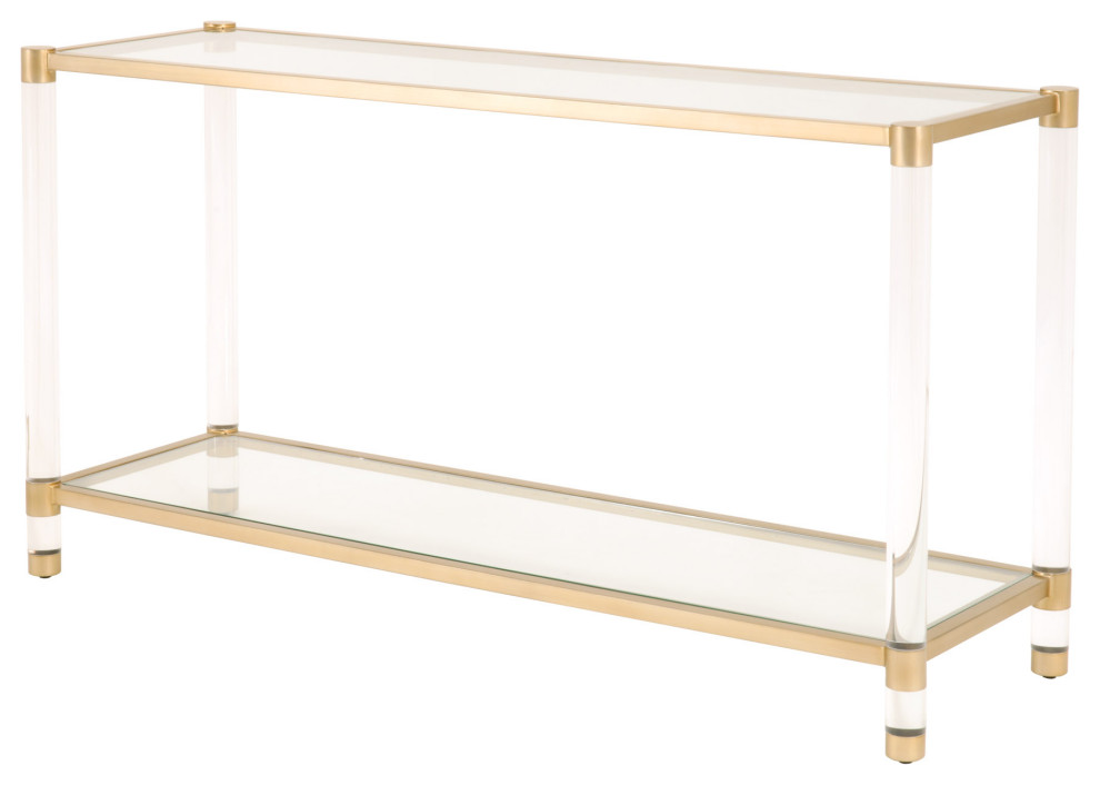 Nouveau Console Table W/Shelves Brushed Brass  Lucite  Clear Glass   Contemporary   Console Tables   by Sideboards and Things  Houzz