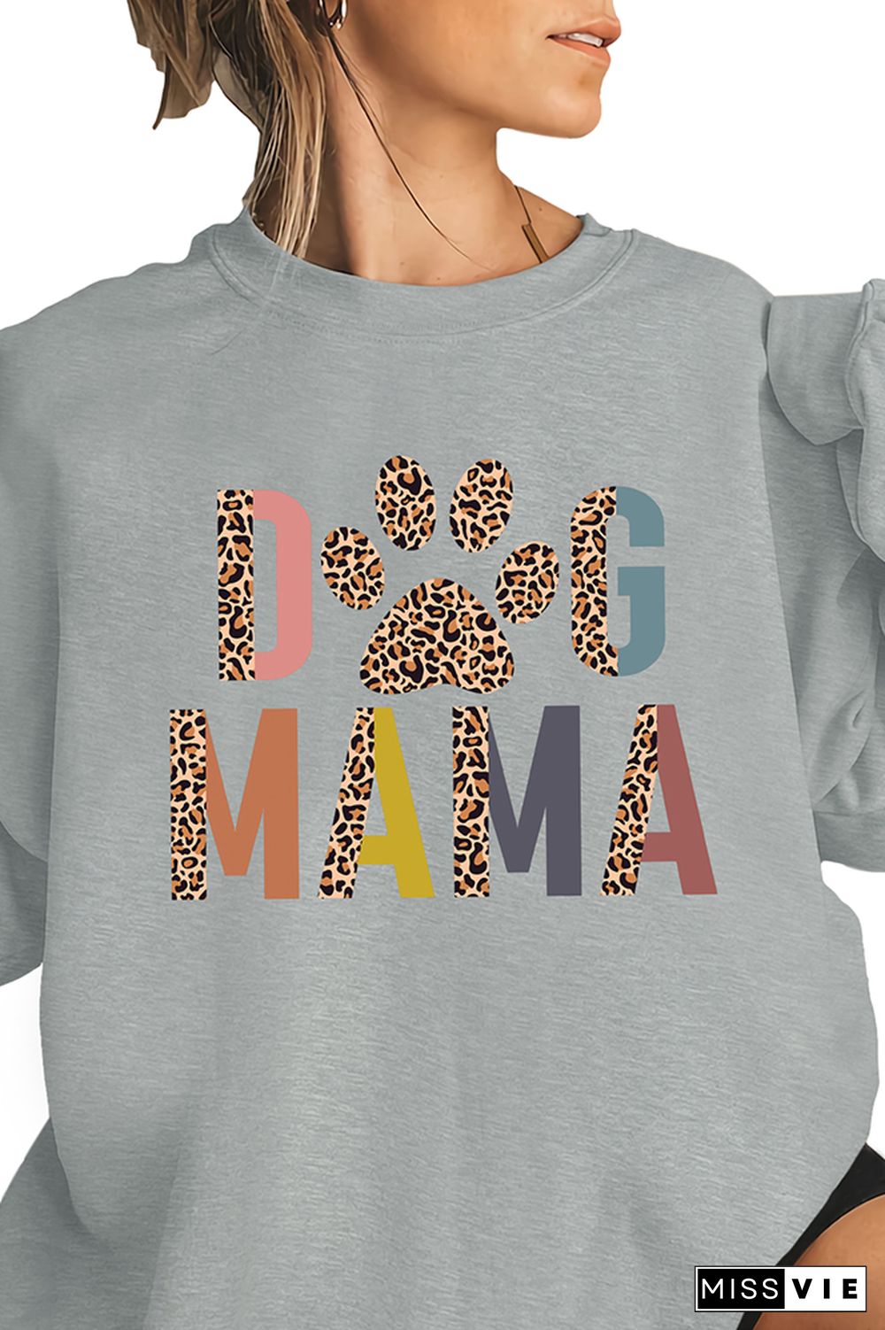 Leopard Dog Mama Print Pullover Longsleeve Sweatshirt Wholesale