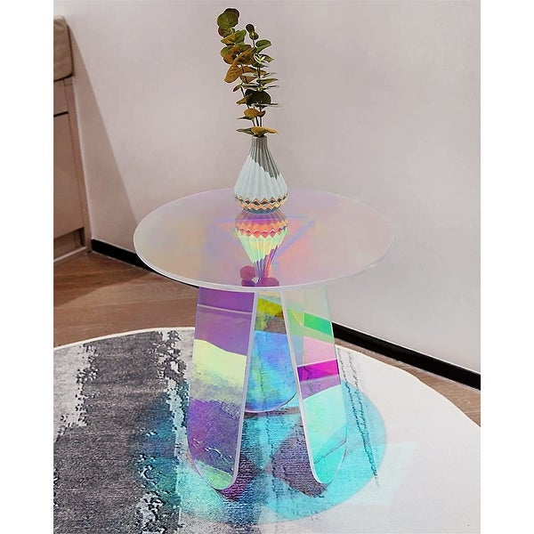 Acrylic Rainbow Color Coffee Table Iridescent Glass Round Side Table