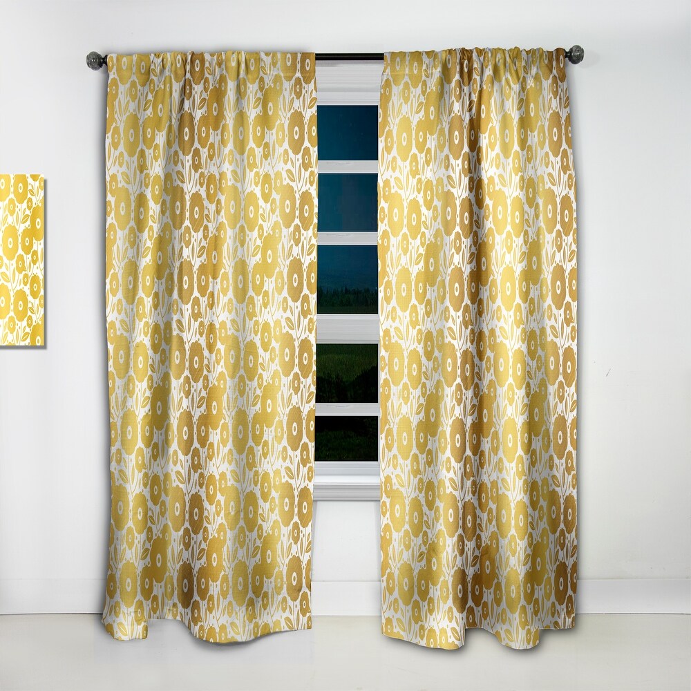 Designart 'Golden Floral I ' Mid Century Modern Blackout Curtain Single Panel