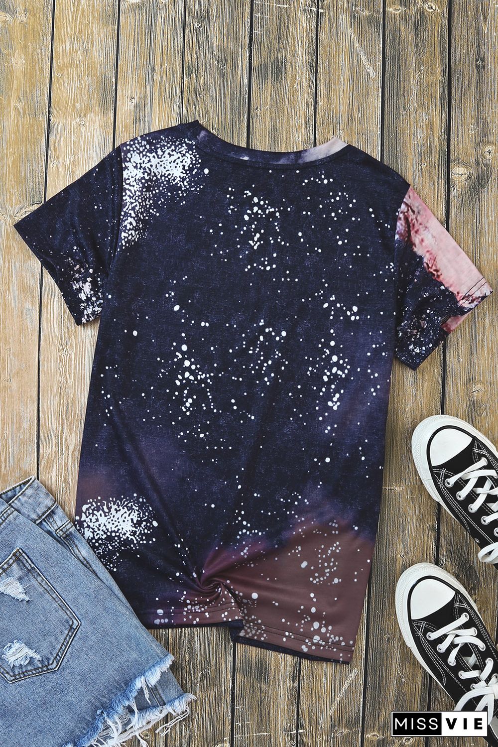 Multicolor Blank Apparel- Western Fashion Bleached Tie-dye T-shirt