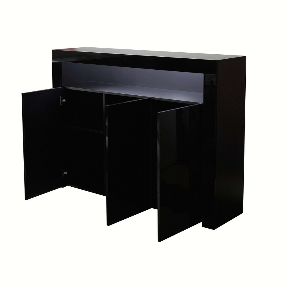 Modern Sideboard Storage Cabinet Black High Gloss with LED Light