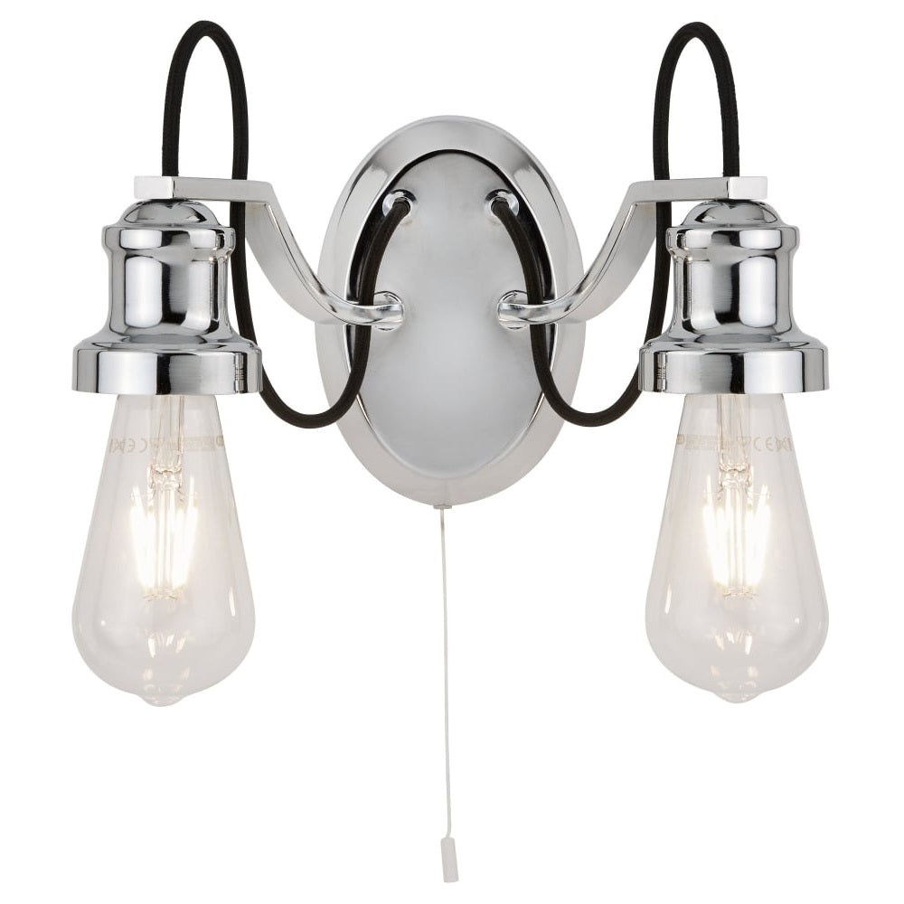 Searchlight 1062-2CC Olivia Polished Chrome & Black Braid Vintage 2 Lamp Switched Wall Light