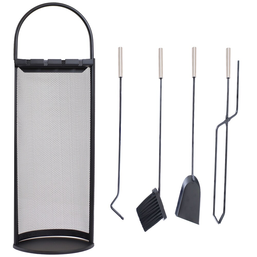 Sunnydaze 4 Piece Fireplace Tool Set with Mesh Shroud Holder