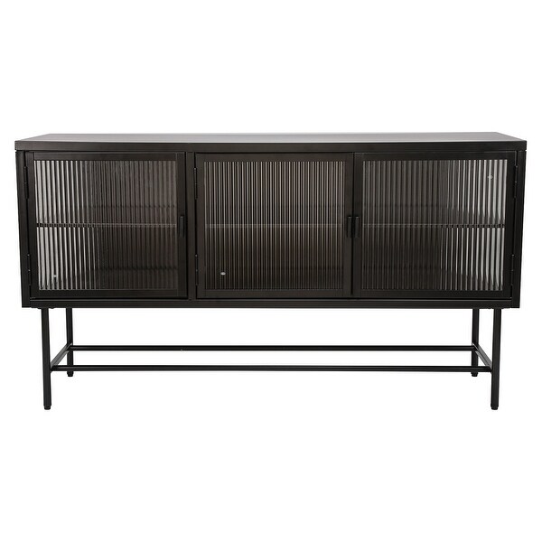 TV Console Table with Enclosed Storage， Wide Countertop Glass Doors， Detachable Shelves