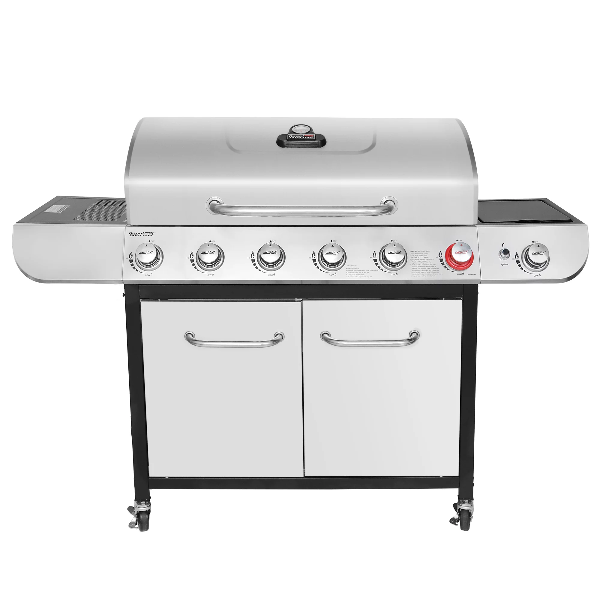 Royal Gourmet SG6002 Classic 6-Burner 71000-BTU LP Gas Grill with Sear Burner and Side Burner， Stainless Steel