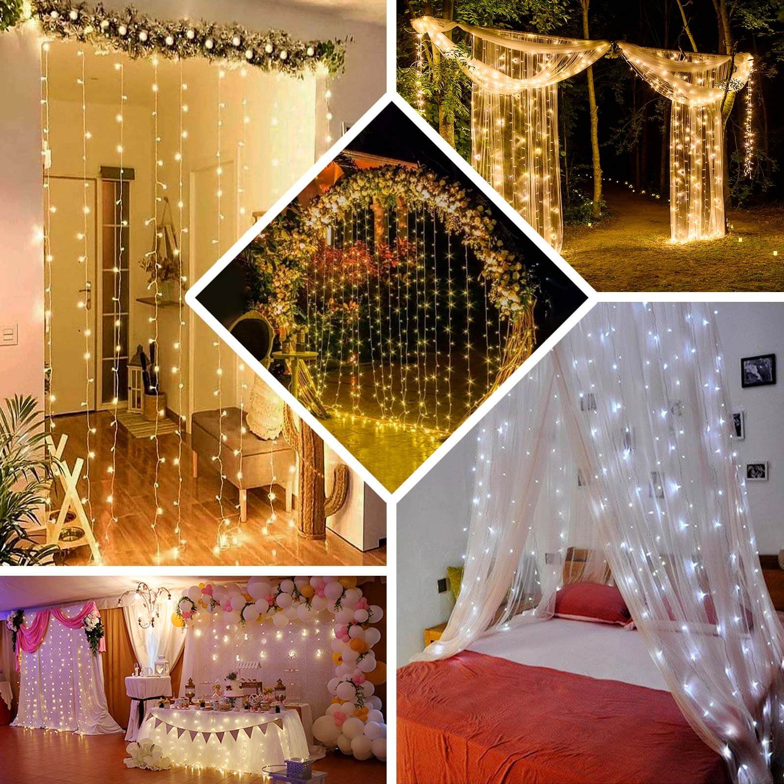 Warm White 192 LED Icicle Curtain Fairy String Lights with 8 Modes 5ftx8ft