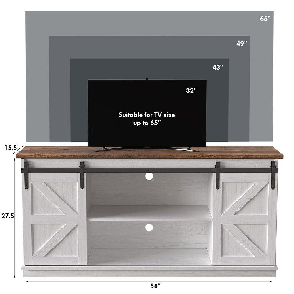 TV Stand up to 65 Inches  Modern Entertainment Center with Sliding Barn Doors and Storage Cabinets  Metal Media TV Table