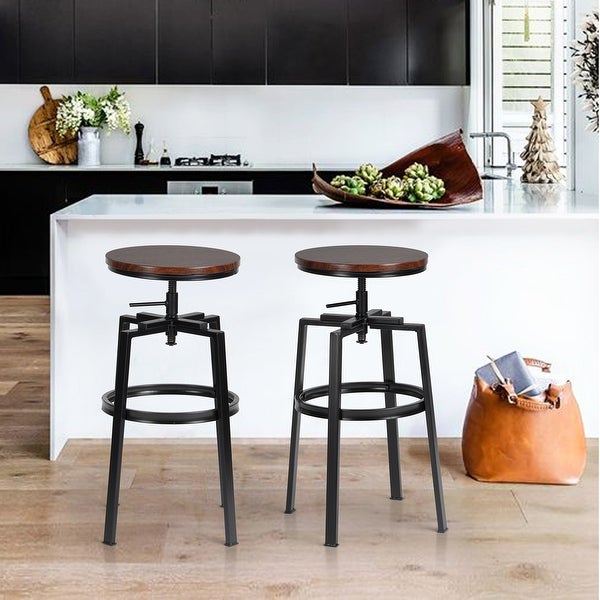 Carbon Loft Swivel Wood Adjustable Height Bar Stools (Set of 2)