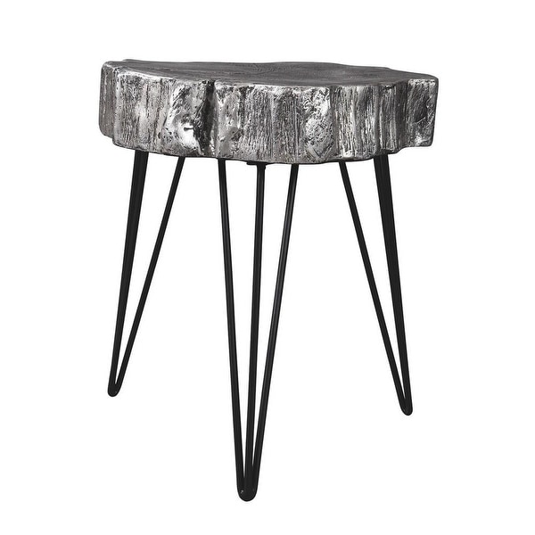 Metal Hairpin Leg Accent Table with Magnesium Oxide Top， Black - 21.38 H x 18.75 W x 18.75 L Inches