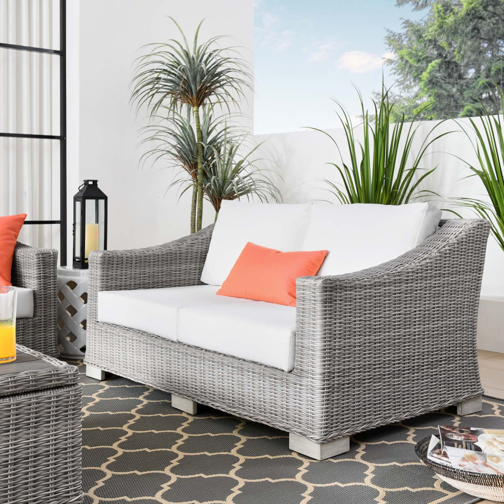 Conway Outdoor Patio Wicker Rattan Loveseat   Tropical   Outdoor Loveseats   by Modway  Houzz