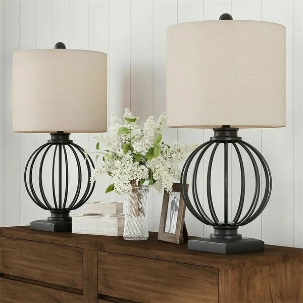 Set of 2 Orb Cage Table Lamp Set Rustic Wrought Iron Bulbs - 13