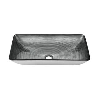 Swiss Madison Cascade Glass Rectangular Vessel Sink with Faucet in Smoky Grey SM-VSF294