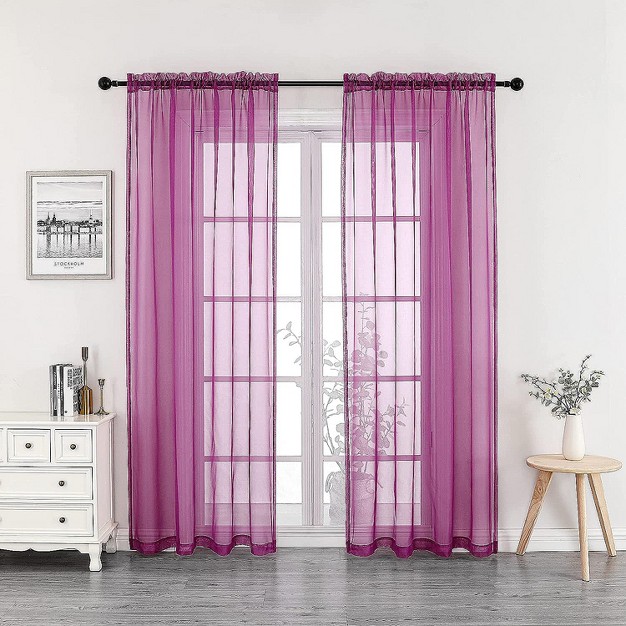 Kate Aurora 2 Piece Purple Colored Rod Pocket Sheer Voile Window Curtains