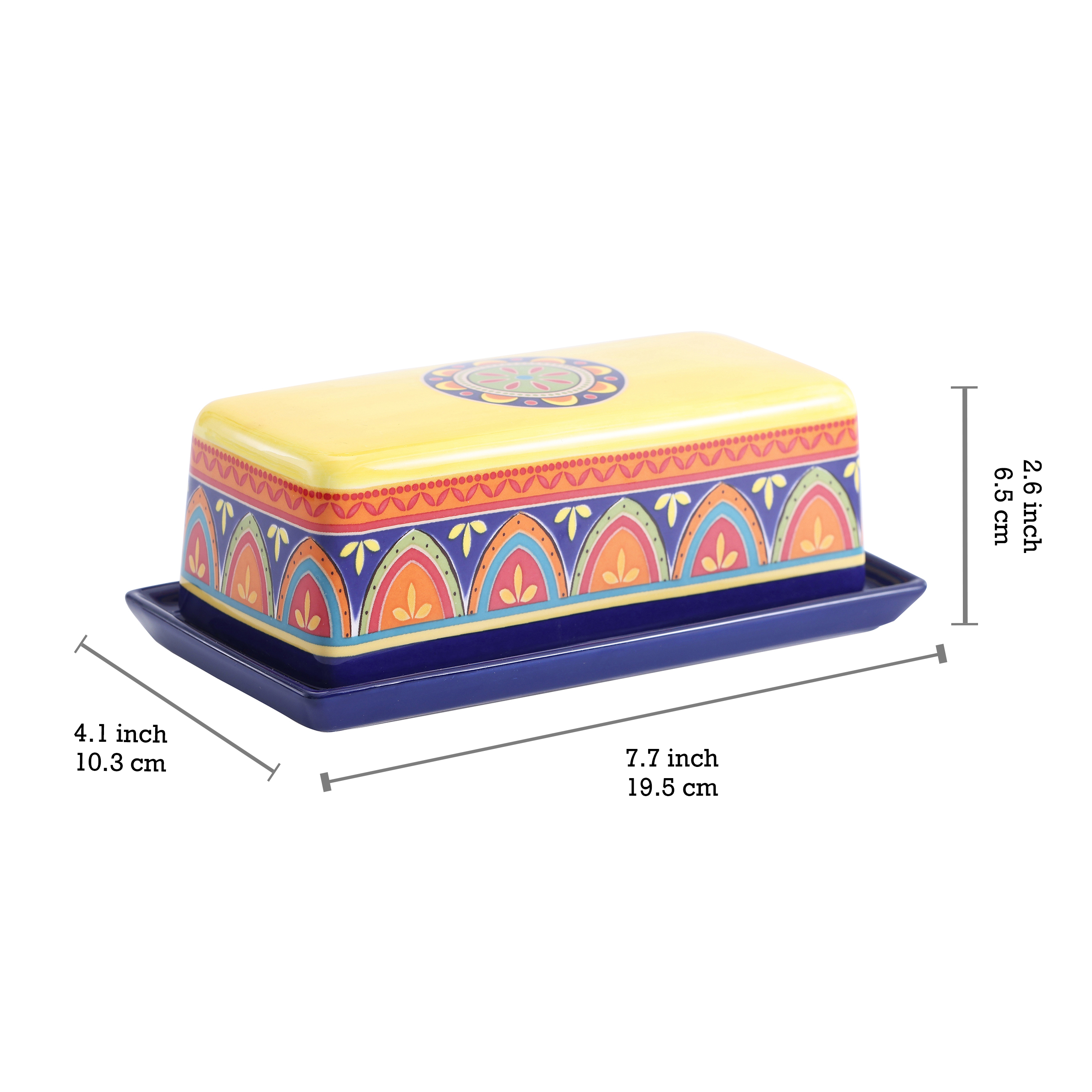 Bico Tunisian Ceramic Butter Dish with Lid， Butter Keeper for Counter， Kitchen， Dishwasher Safe