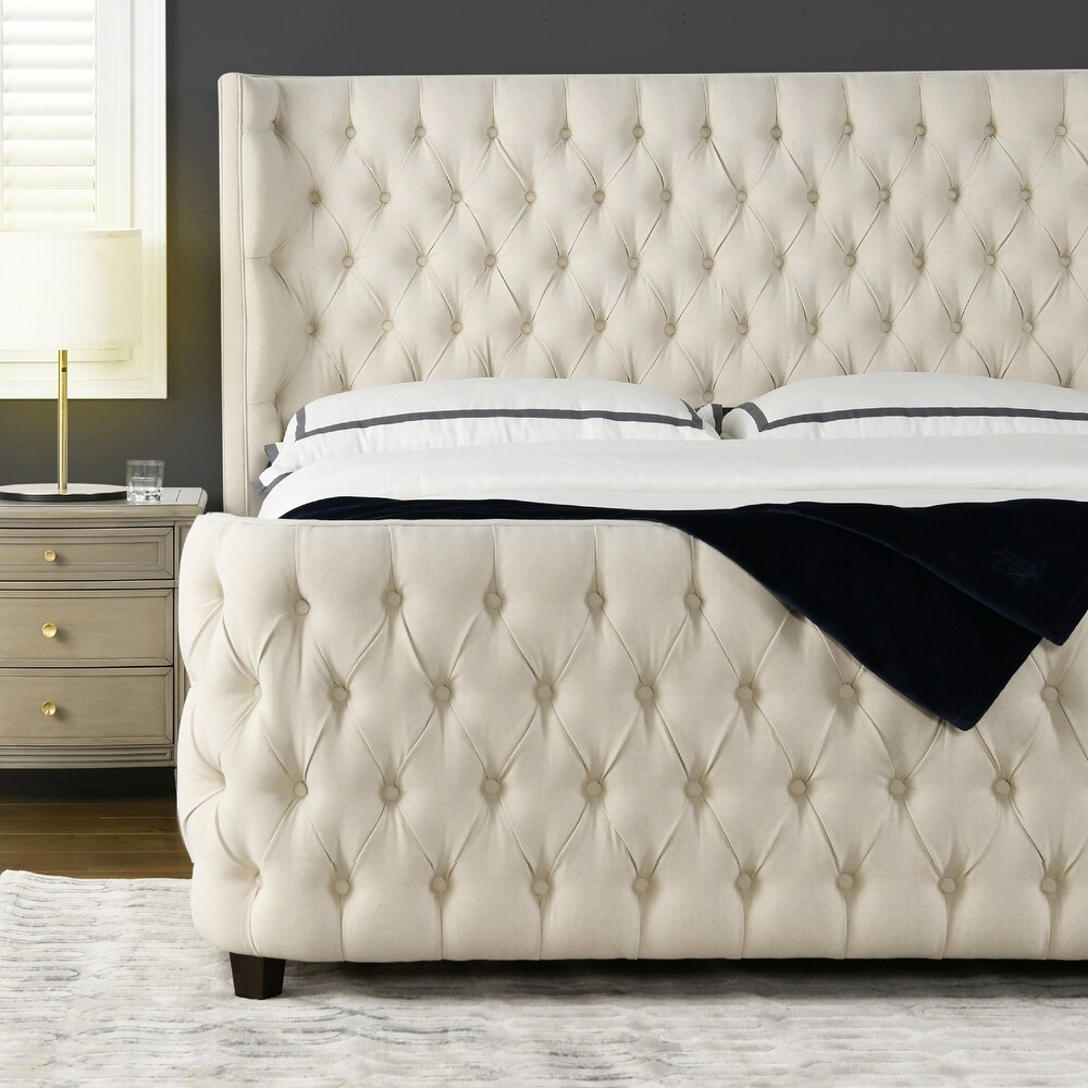 Chateau Linen Upholstered Tufted Shelter Panel Bed