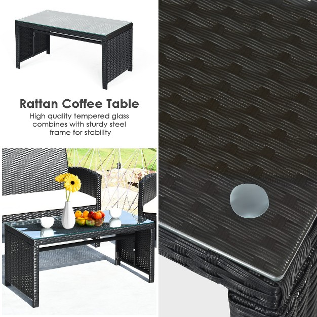 Costway 8pcs Patio Rattan Furniture Conversation Set Cushioned Sofa Table Garden Black