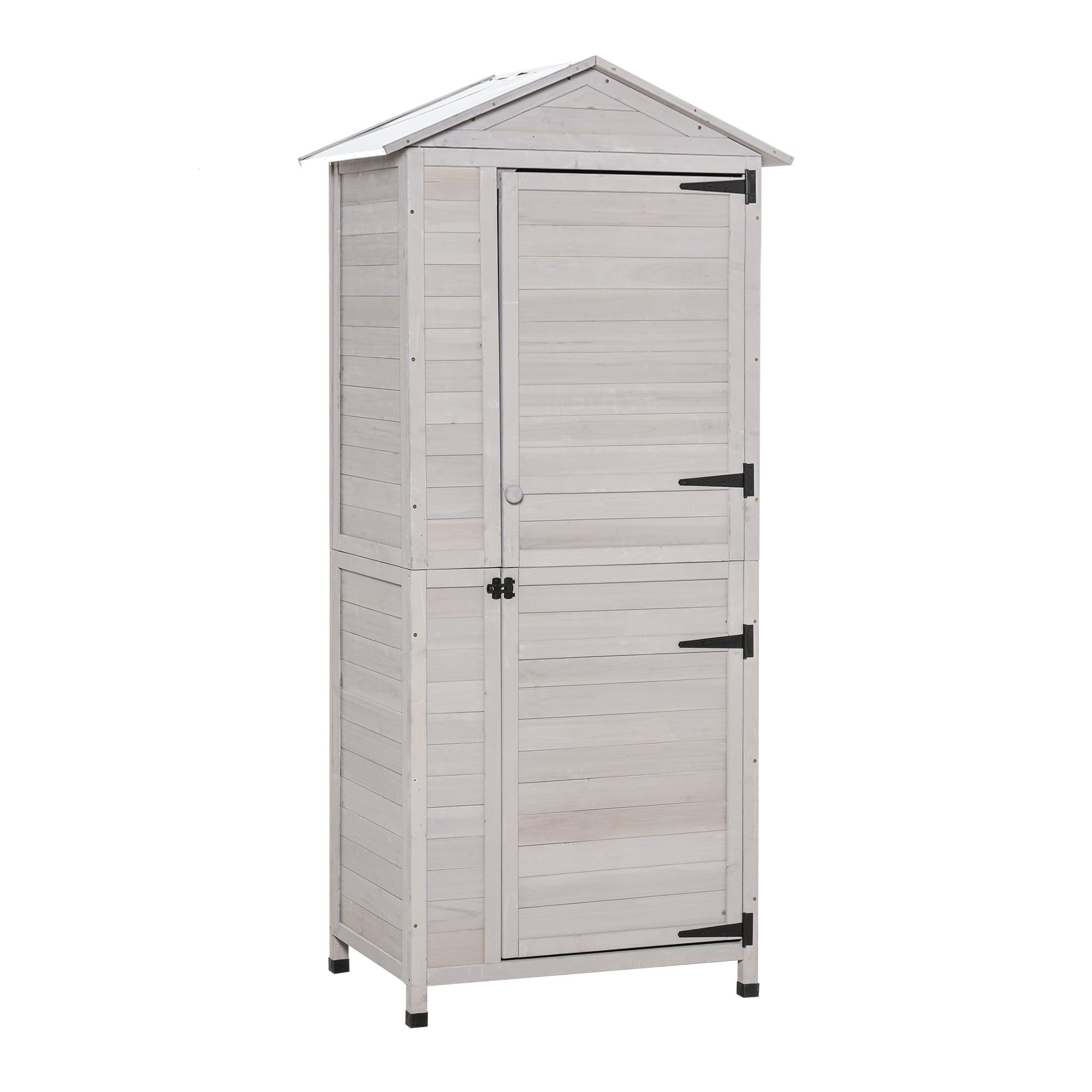 Outsunny 36" x 25" x 79" Fir Wood Outdoor Tool Cabinet with Tin Roof