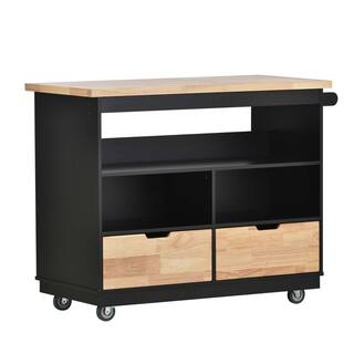 Whatseaso 46 in. Black New Design Kitchen Island with 2-Drawers and Tableware Cabinet LNN-K110501887