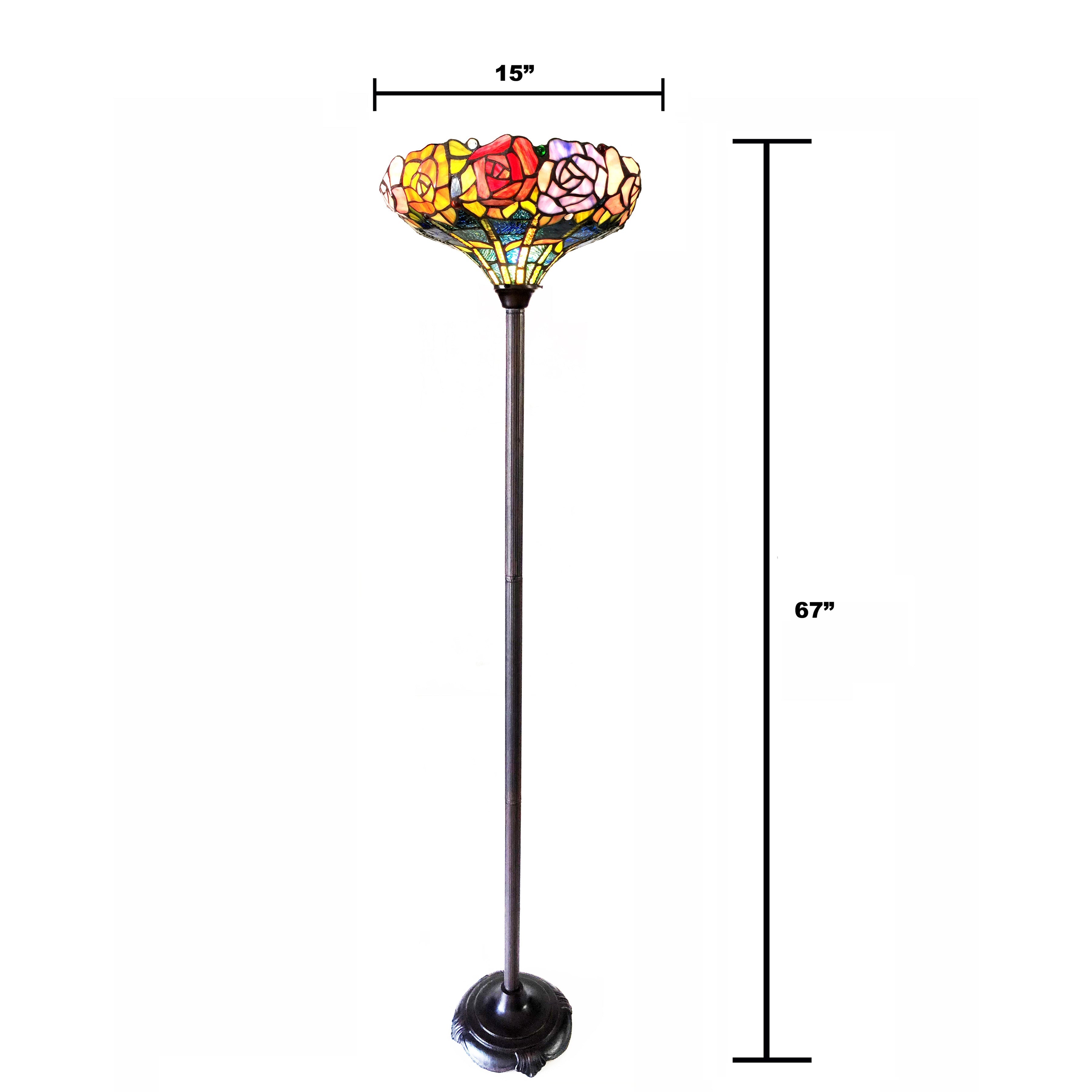 RADIANCE Goods Tiffany-Style Floral Stained Glass Torchiere Floor Lamp 67" Height