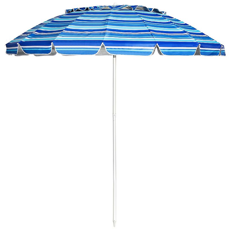 8 Feet Portable Beach Umbrella with Sand Anchor and Tilt Mechanism for Garden and Patio