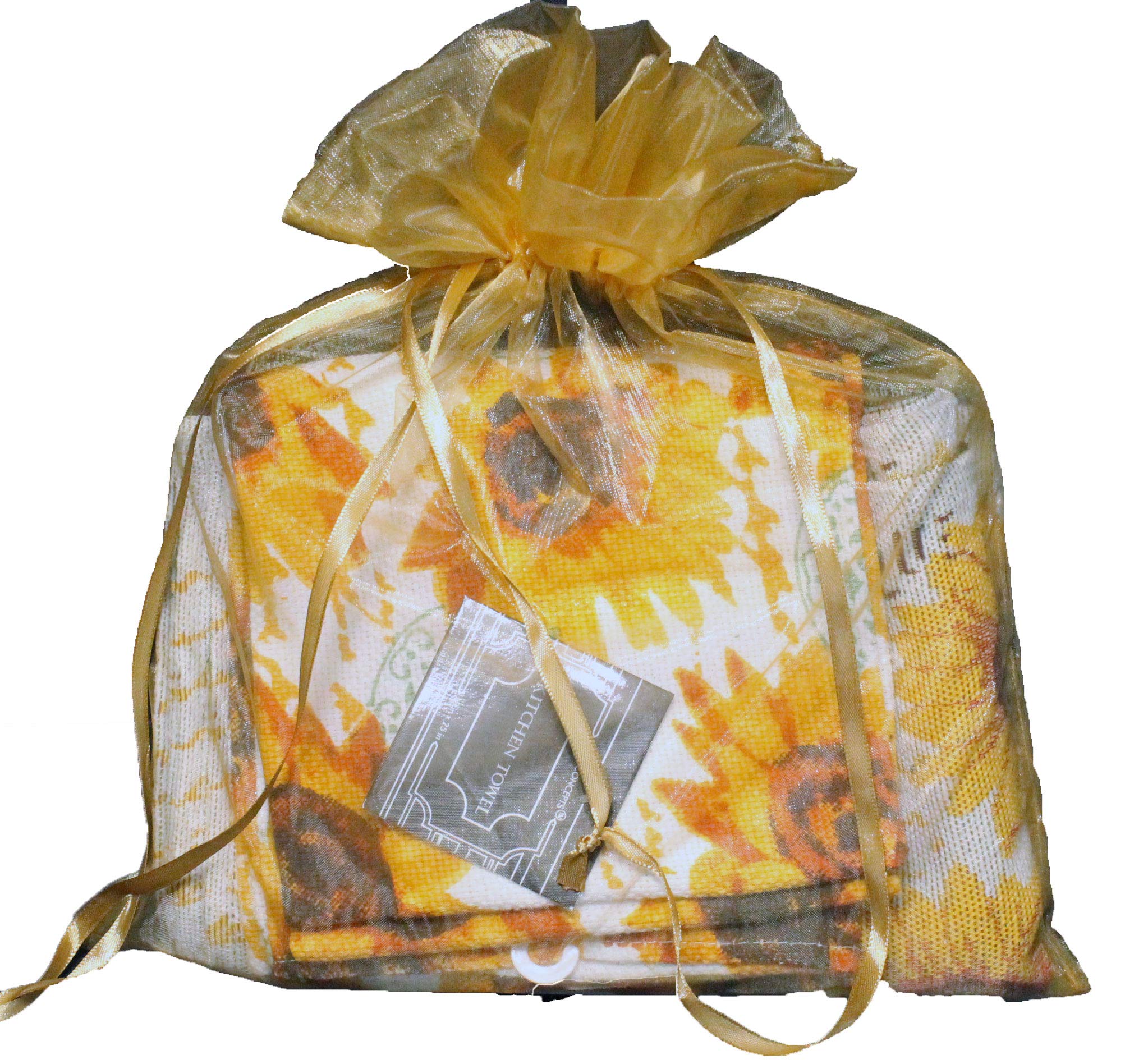 Sunflower Kitchen Towel Set - Sunflower Pot Holder - Sunflower Oven Mitt and Sunflower Placemat - Comes in an Organza Bag so It's Ready for Giving! (8 Pc Mixed Placemat Set)