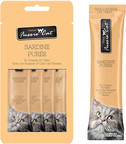 Fussie Cat Sardine Puree Lickable Cat Treats， 2-oz pouch