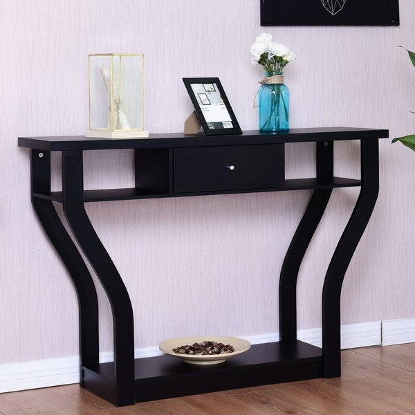 Costway Black Accent Console Table Modern Sofa Entryway Hallway Hall