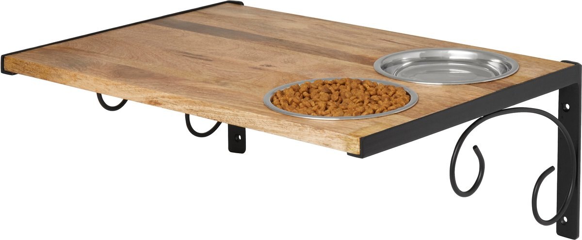 Frisco Wooden Wall Mounted Stainless Steel Cat Feeding Station with Bowl