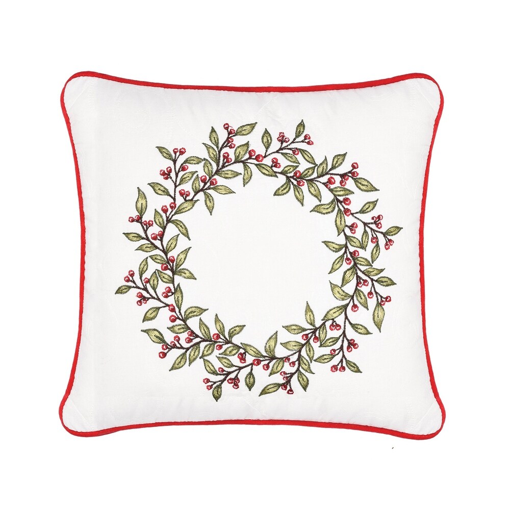 Christmas Berry Garland Embroidered Decorative Accent Throw Pillow