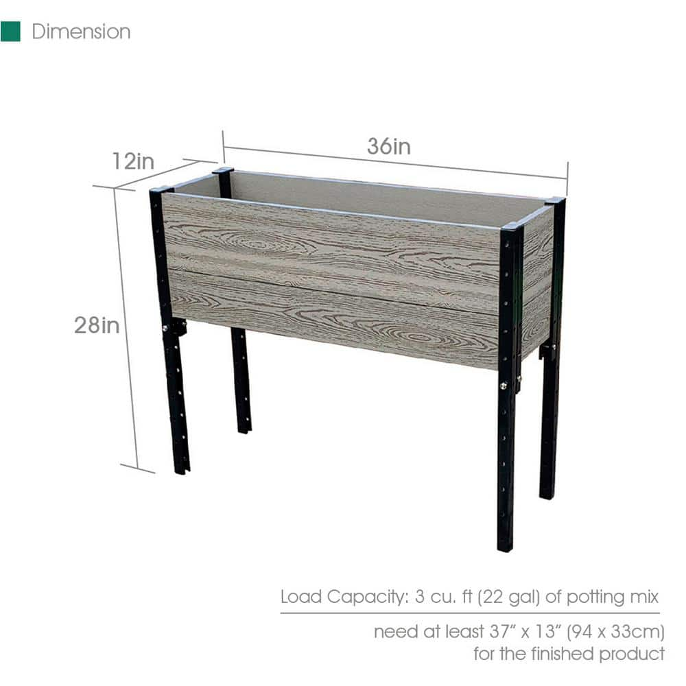 EverBloom 36 in. L x 12 in. W x 28 in. H Elevated Composite Trough Planter in Grey E283612G