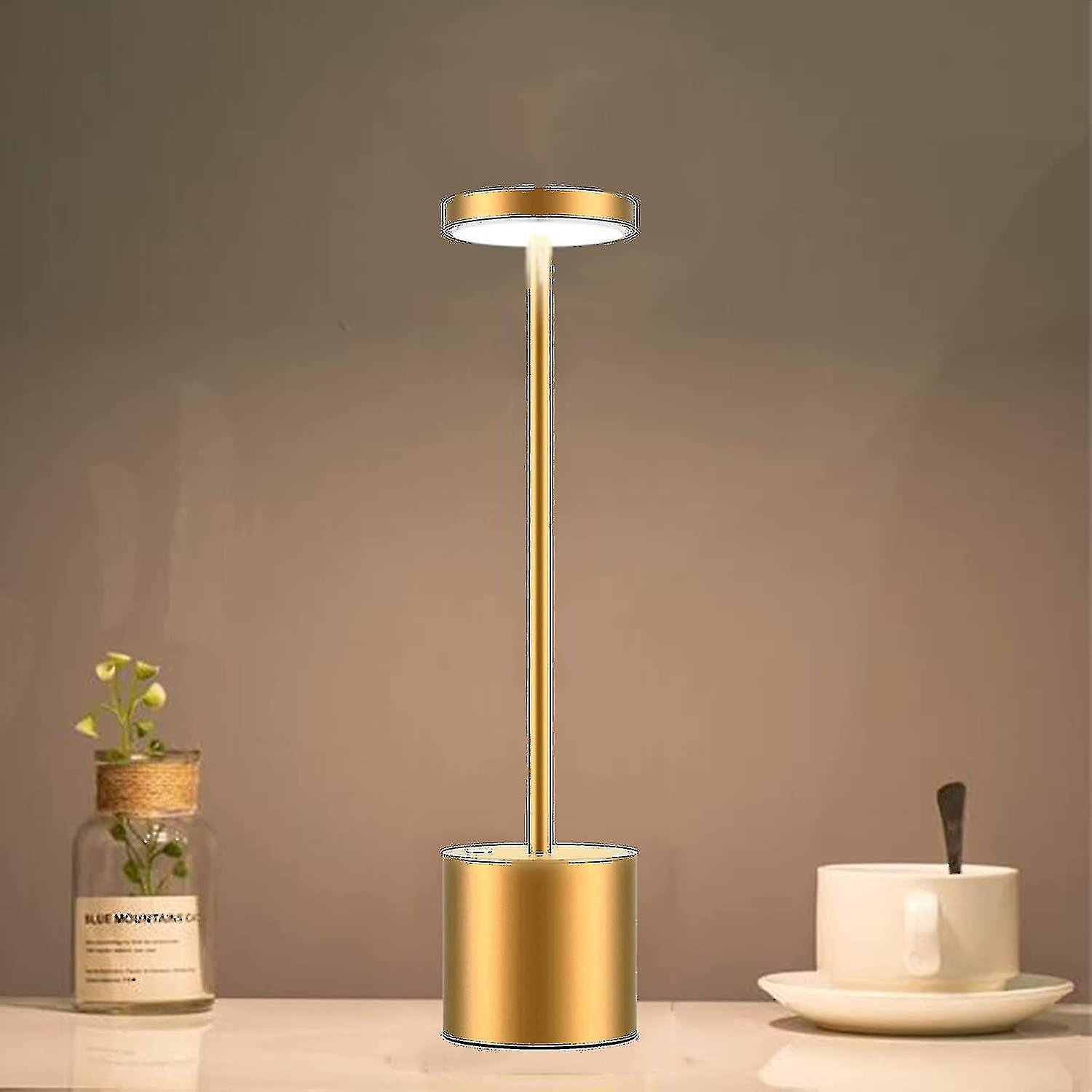 Led Cordless Table Lamp Small Rechargeable Metal Desk Lamp 3 Dimming Levels Modern Hotel Restaurant