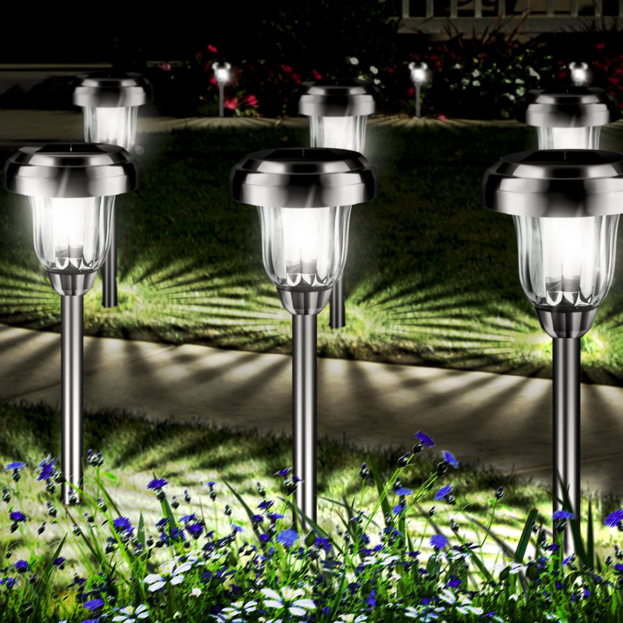 Solar Pathway Light Outdoor 4Pcs， Landscaping Solar Garden Lights Waterproof Glass Stainless Steel Auto-on/off Solar Landscape Lights for Lawn， Patio， Yard， Garden， Pathway， Driveway