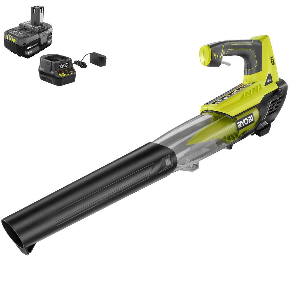 RYOBI ONE+ 18V 100 MPH 280 CFM Cordless Battery Variable-Speed Jet Fan Leaf Blower with 4.0 Ah Battery and Charger P2180