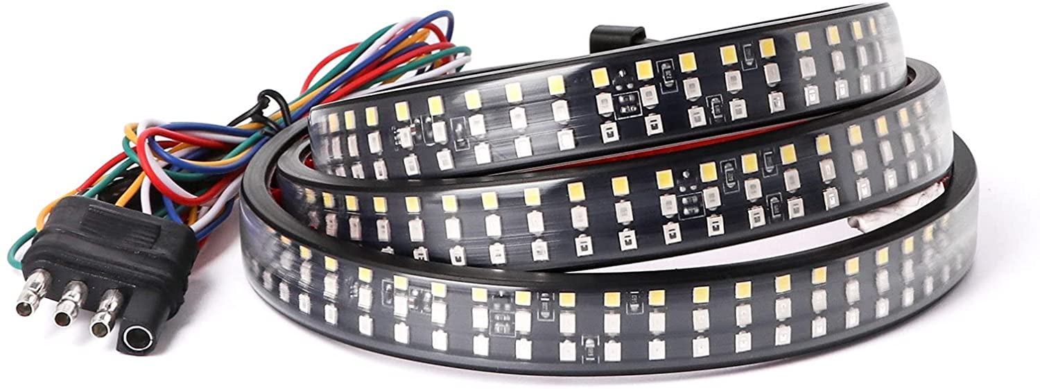 Xotic Tech 1pc 432-SMD 5-Functions Flowing LED Tailgate Strip Light for Turn Signal， Brake， Running， Reverse and Double Flash Compatible with Pickup Trucks Trailers RV Van， Amber/Red/White (48