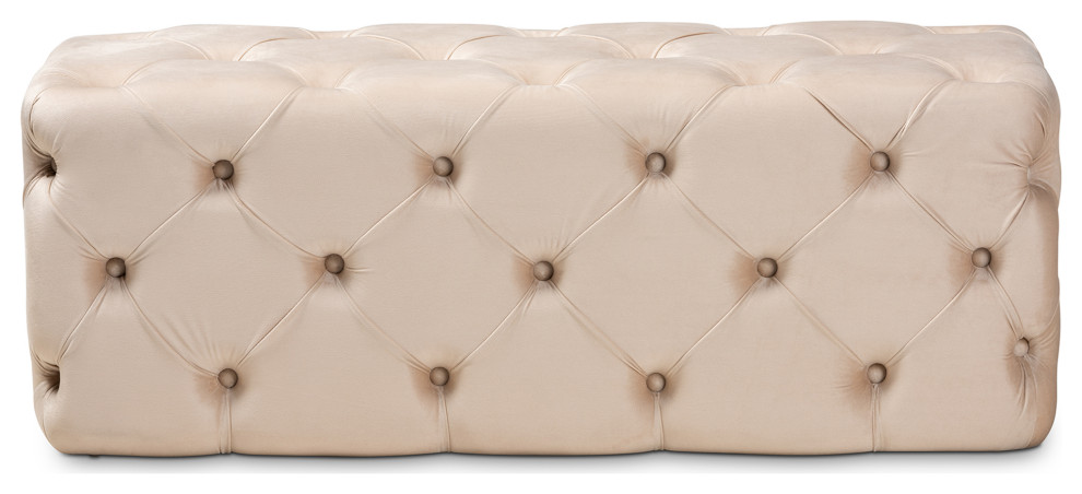 Xila Glam and Luxe Beige Velvet Upholstered Button Tufted Bench Ottoman   Transitional   Footstools And Ottomans   by Baxton Studio  Houzz