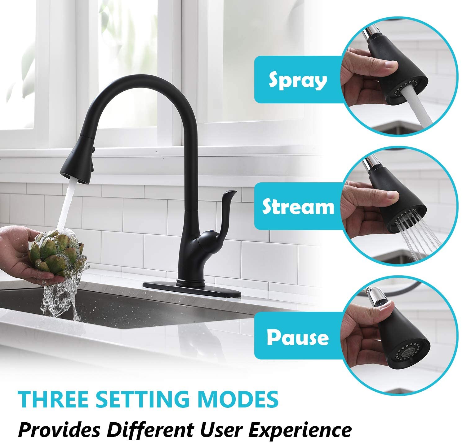 APPASO Commercial Pull Down Kitchen Faucet with Soap Dispenser Matte Black 149MB